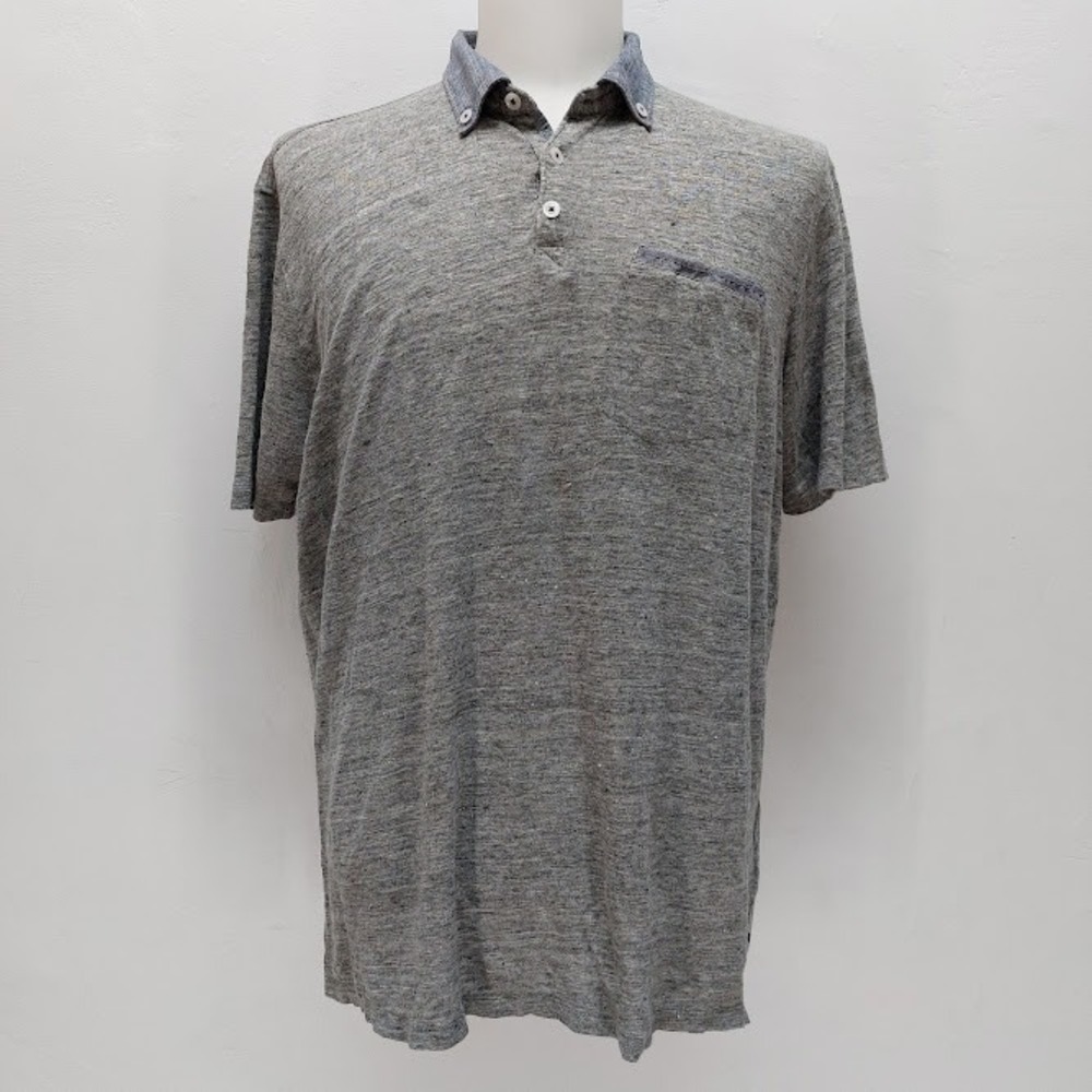 Good Man Brand Polo Shirt Men's XL Grey 100% Linen Button Down Collar Casual